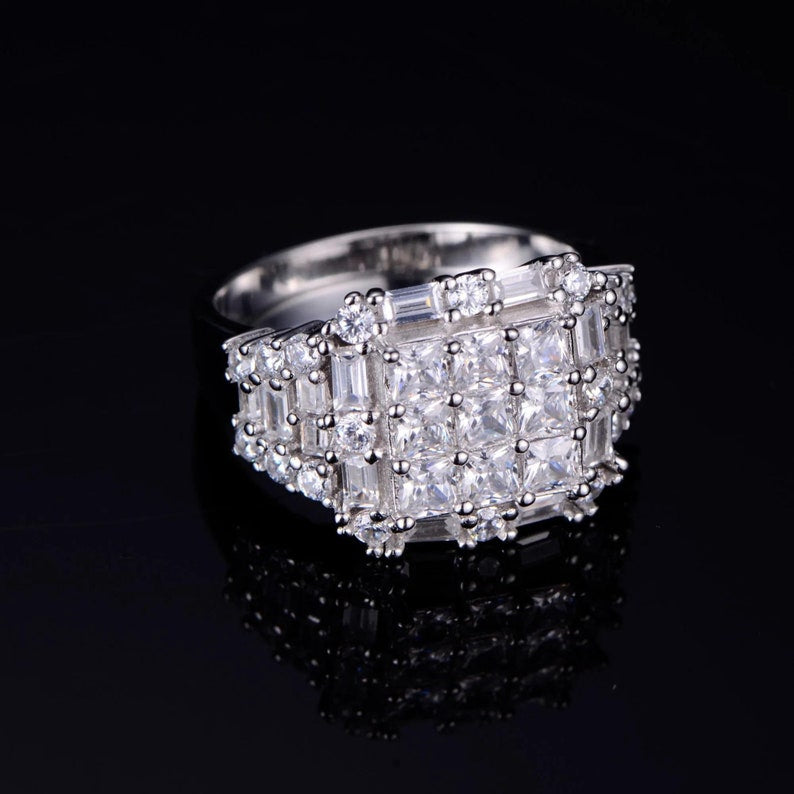 Princess Cut Iced Out Moissanite Hip Hop Ring 925 Silver Iced Out Ring