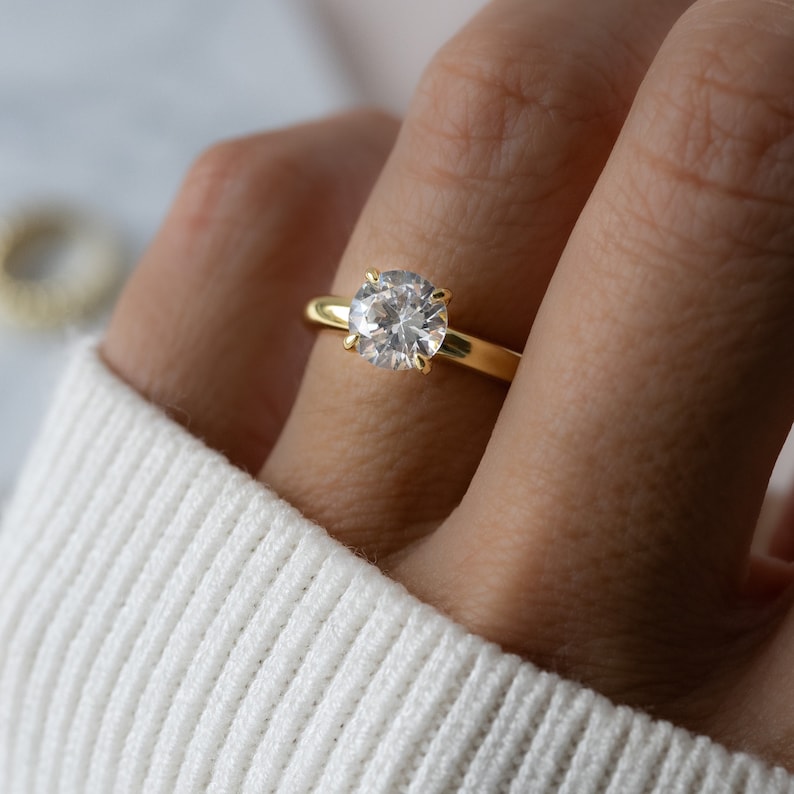 Round Solitaire Ring, Wedding Ring, Engagement Ring, Anniversary Ring, Diamond Ring, Cubic Zirconia Ring, Statement Ring, Gift for Wife image 1