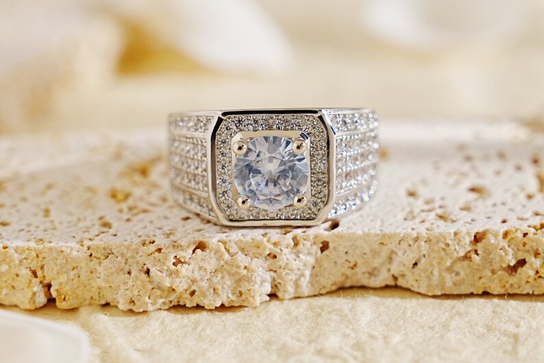 Trendy Versatile Full Diamond Ring for Men, Sparkling Moissanite Ring, Hip Hop Jewelry, Ice Out Ring, Birthday/Anniversary Gift for Husband