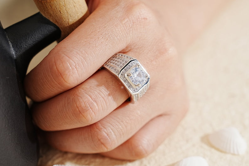 Trendy Versatile Full Diamond Ring for Men, Sparkling Moissanite Ring, Hip Hop Jewelry, Ice Out Ring, Birthday/Anniversary Gift for Husband