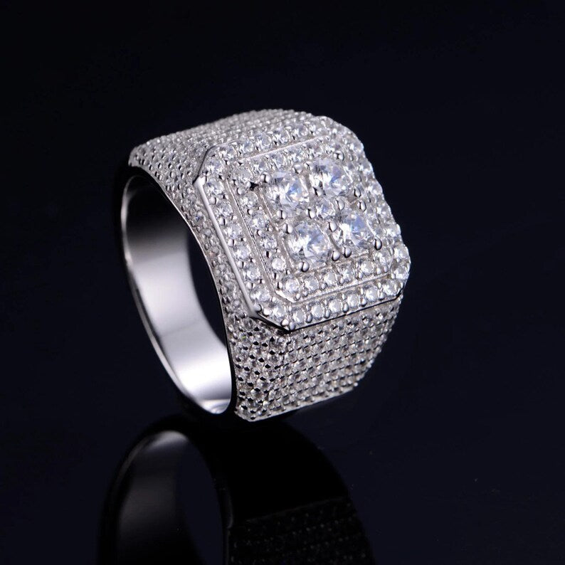 Large Octagon Moissanite Silver Ring