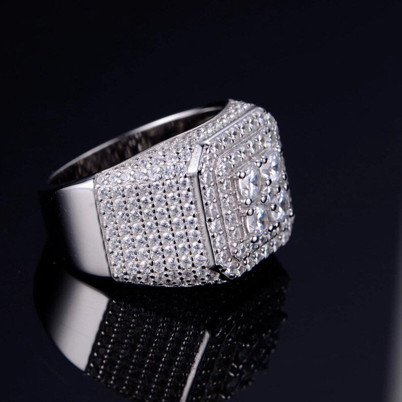 Large Octagon Moissanite Silver Ring