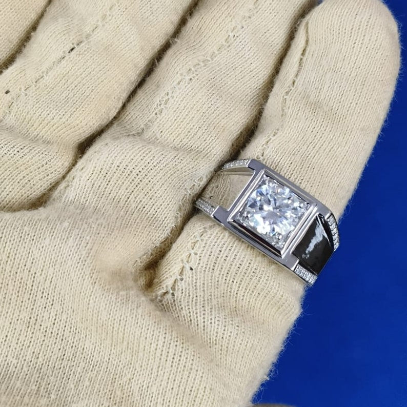 Luxury Moissanite Engagement Ring 1.18ct Round Cut Moissanite Men Ring