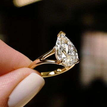 Large 3 carat Pear Shaped Moissanite Engagement Ring, 14k Gold Pear Cut Split Shank Engagement Wedding Ring Tear Drop Solitaire Diamond Ring image 1