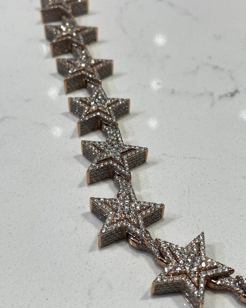 Mens Cuban Link Silver Chain Star Design