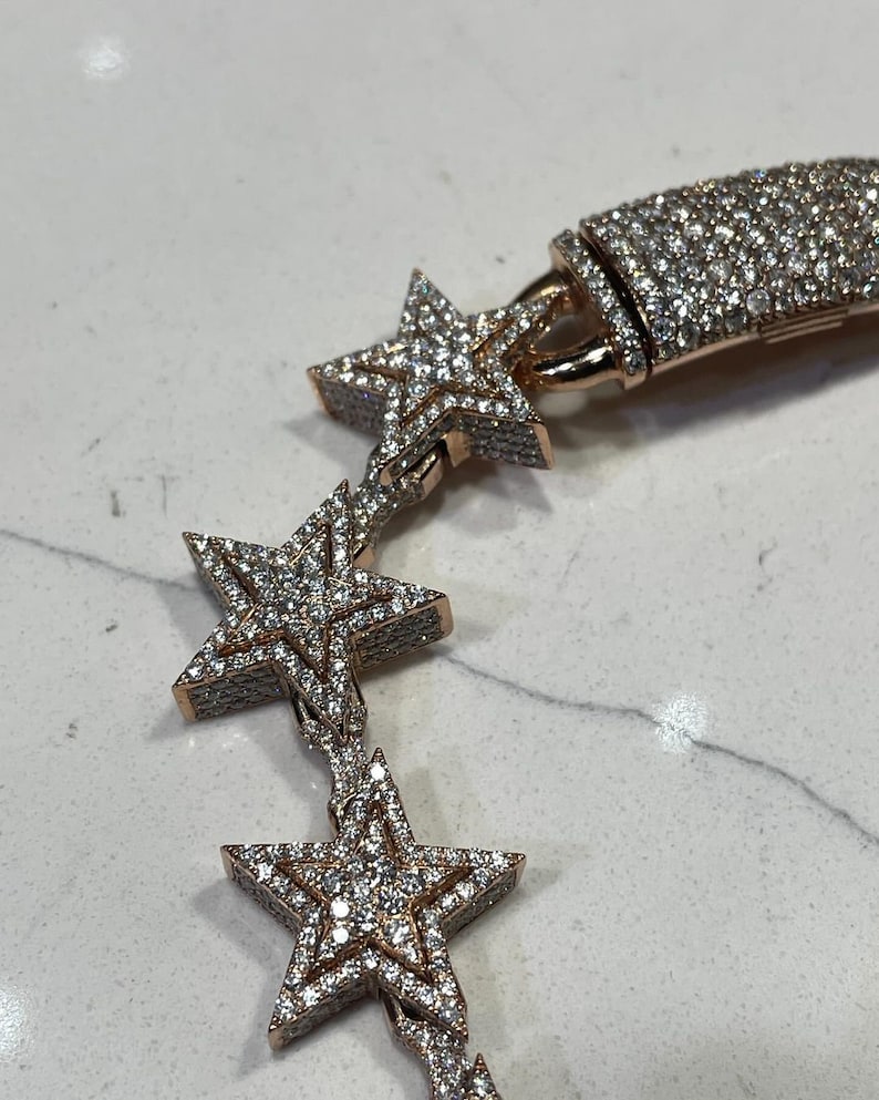 Mens Cuban Link Silver Chain Star Design