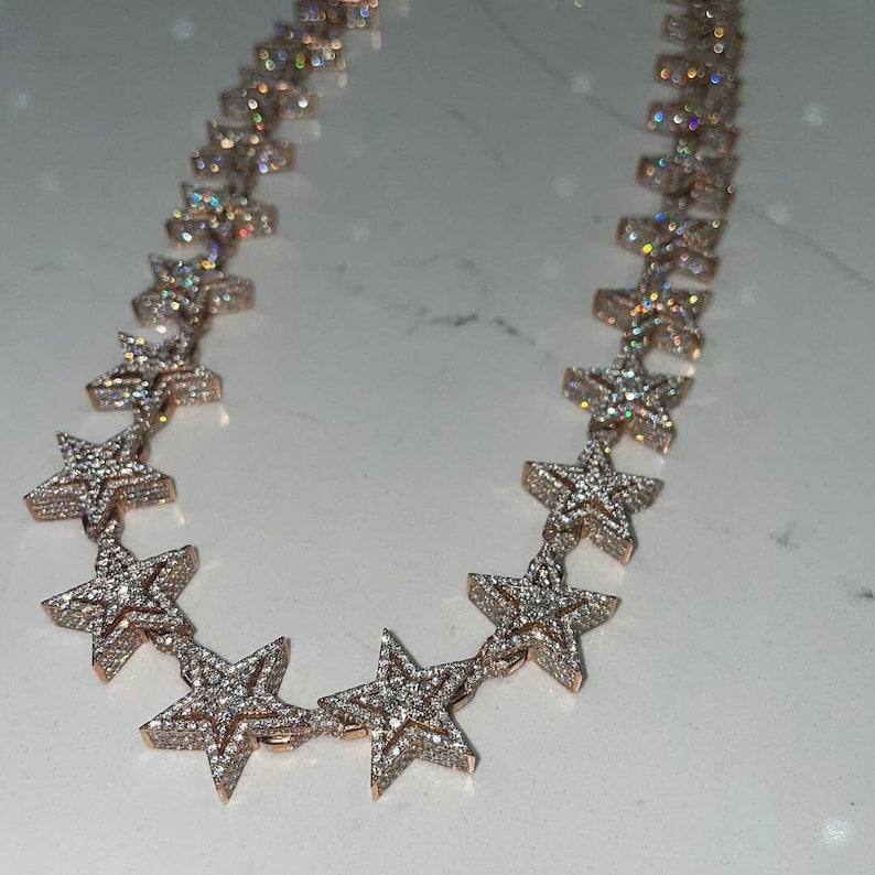 Mens Cuban Link Silver Chain Star Design