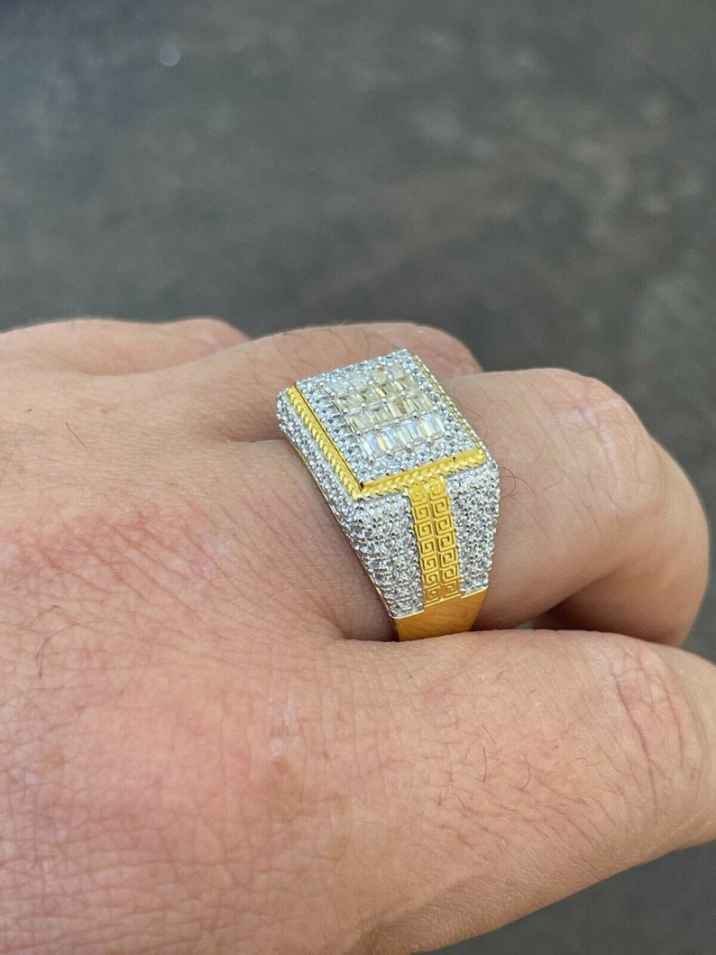 The Baguette Classic Iced Out Ring - 14k Gold Vermeil 925 Silver - Baguette CZ Stones - Great Mens Bust Down Hip Hop Ring