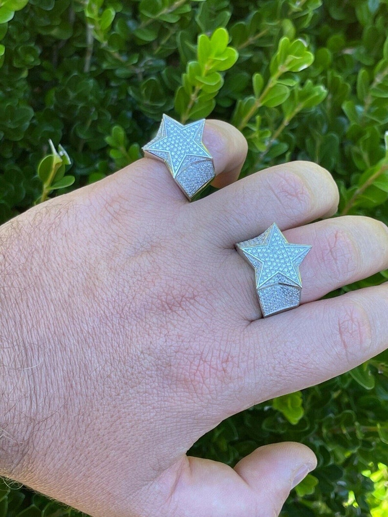 MOISSANITE Star Ring For Men - Passes Diamond Tester - Real Solid 925 Silver - Iconic Bust Down Hip Hop Rapper Ring