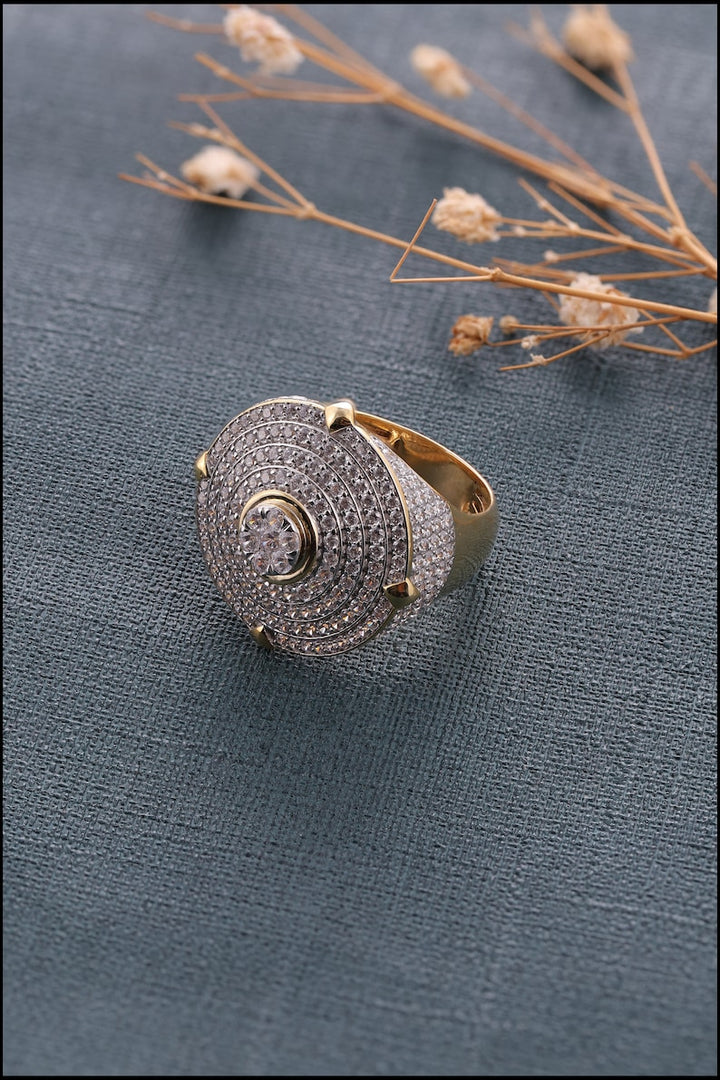 Hip Hop Ring In Yellow Gold Plated Ring