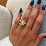 Load image into Gallery viewer, 3 Carat Oval Lab Grown Diamond Hidden Halo Ring / Shared Prongs Diamond Engagement Ring / White Gold Luxury Engagement Ring White Gold image 3