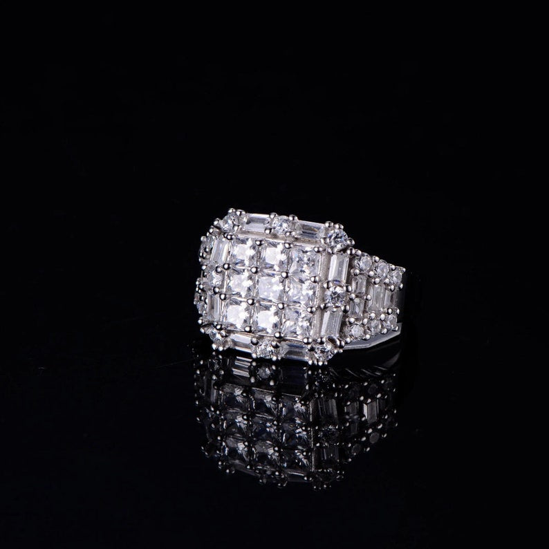 Princess Cut Iced Out Moissanite Hip Hop Ring 925 Silver Iced Out Ring