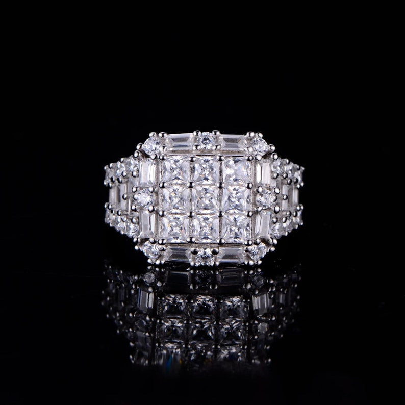 Princess Cut Iced Out Moissanite Hip Hop Ring 925 Silver Iced Out Ring