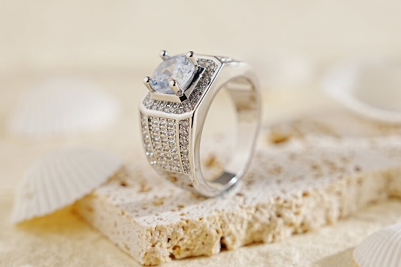 Trendy Versatile Full Diamond Ring for Men, Sparkling Moissanite Ring, Hip Hop Jewelry, Ice Out Ring, Birthday/Anniversary Gift for Husband