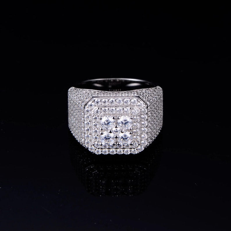 Large Octagon Moissanite Silver Ring