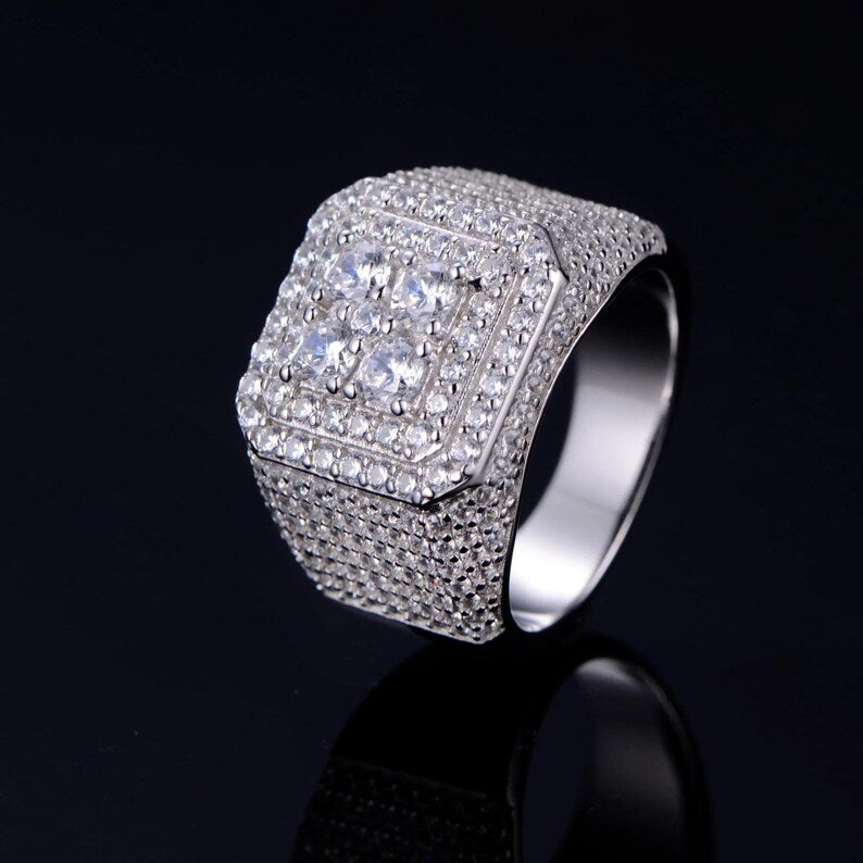 Large Octagon Moissanite Silver Ring