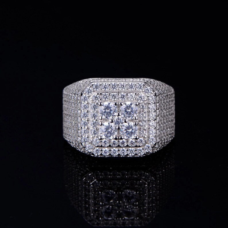 Large Octagon Moissanite Silver Ring