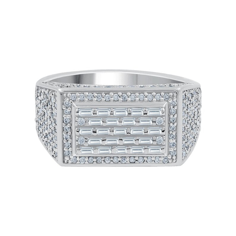 1.60 Cts Men's Iced Out Ring, Hip Hop Round & Baguette Cut Moissanite