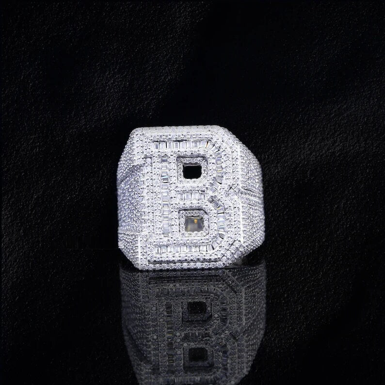 Hip Hop Initial Letter 'B' Iced Out Ring