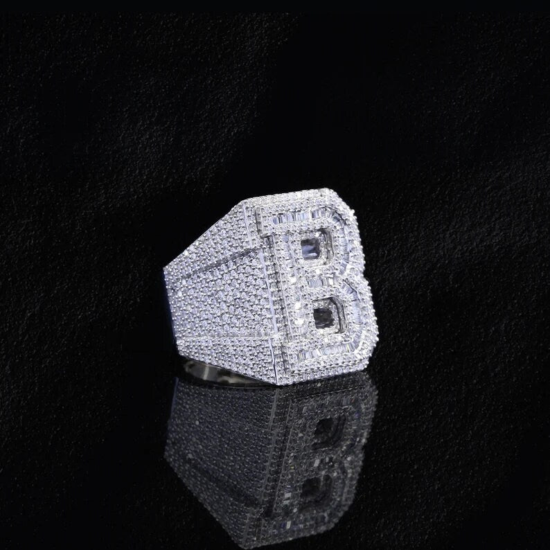 Hip Hop Initial Letter 'B' Iced Out Ring
