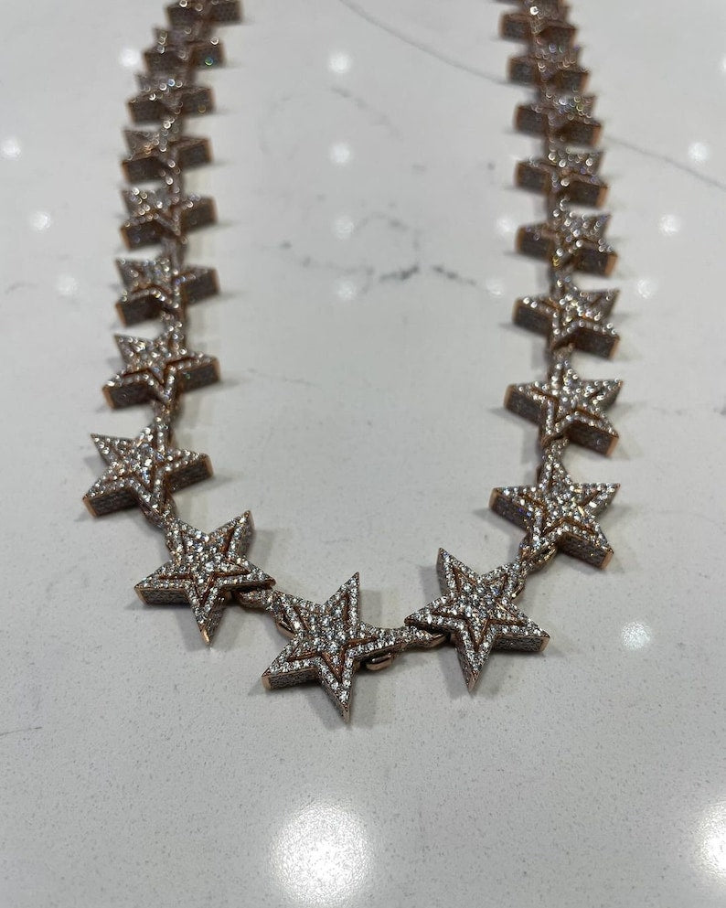 Mens Cuban Link Silver Chain Star Design