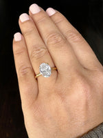 Load image into Gallery viewer, Oval Shape Moissanite Engagement Ring Solitaire Four Prong Set Bridal Wedding Ring For Her Minimalist Design 14k Solid Yellow Gold 3.00ct image 4