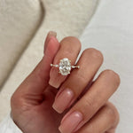 Load image into Gallery viewer, 2 Carat Oval Lab Diamond E VVS2 Thin Engagement Ring / Minimalist Marquise Band Engagement Ring in 14k Yellow Gold / Dainty 2ct Oval Ring image 6