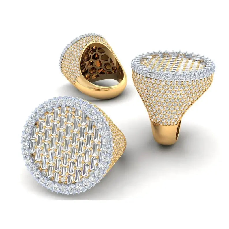 Iced Out Round Cut Halfway Baguette Set Ring