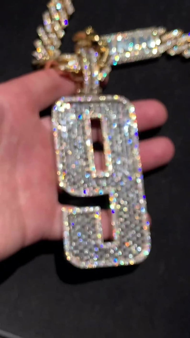 Emerald cut VVS1 Moissanite Layered Number "9" Pendant