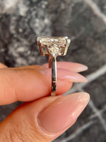 Load image into Gallery viewer, Radiant Cut 5.5 carat IGI Certified E Color VVS2 Clarity Lab Grown Diamond Three Stone Engagement Ring Side Kite Cut Diamonds 18k Gold image 4