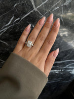 Load image into Gallery viewer, Radiant Cut 5.5 carat IGI Certified E Color VVS2 Clarity Lab Grown Diamond Three Stone Engagement Ring Side Kite Cut Diamonds 18k Gold image 2