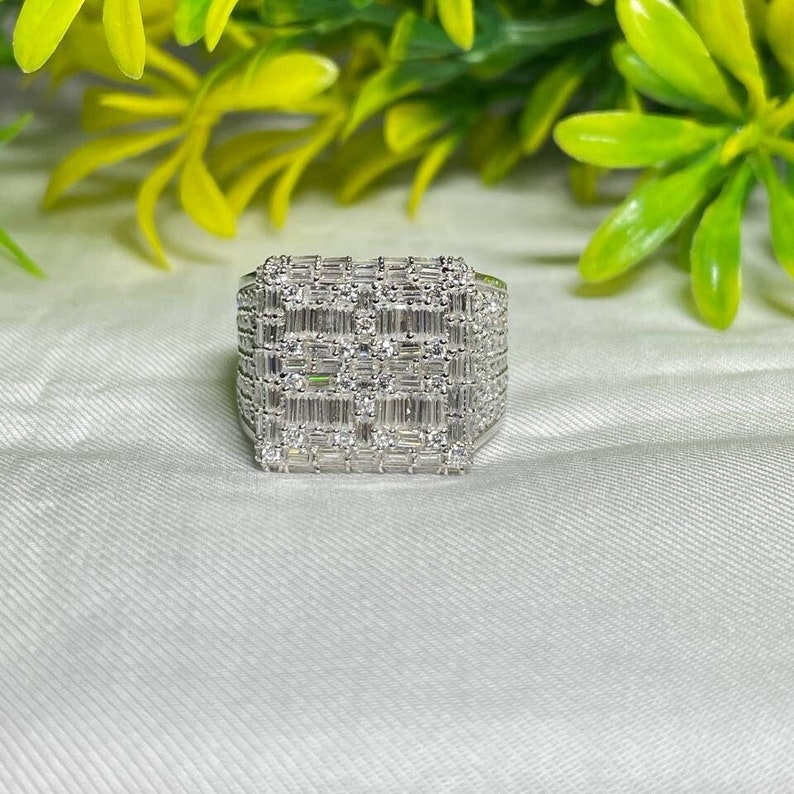Iced Out Pinky Ring 925 Silver Custom Made Baguette