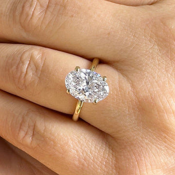Oval Shape Moissanite Engagement Ring Solitaire Four Prong Set Bridal Wedding Ring For Her Minimalist Design 14k Solid Yellow Gold 3.00ct
