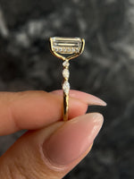 Load image into Gallery viewer, RARE D Color Emerald Cut 4.60 carat VVS2 Clarity IGI Certified Lab Grown Diamond Hidden Halo Engagement Ring, Side Marquise Cut 18K Gold image 4