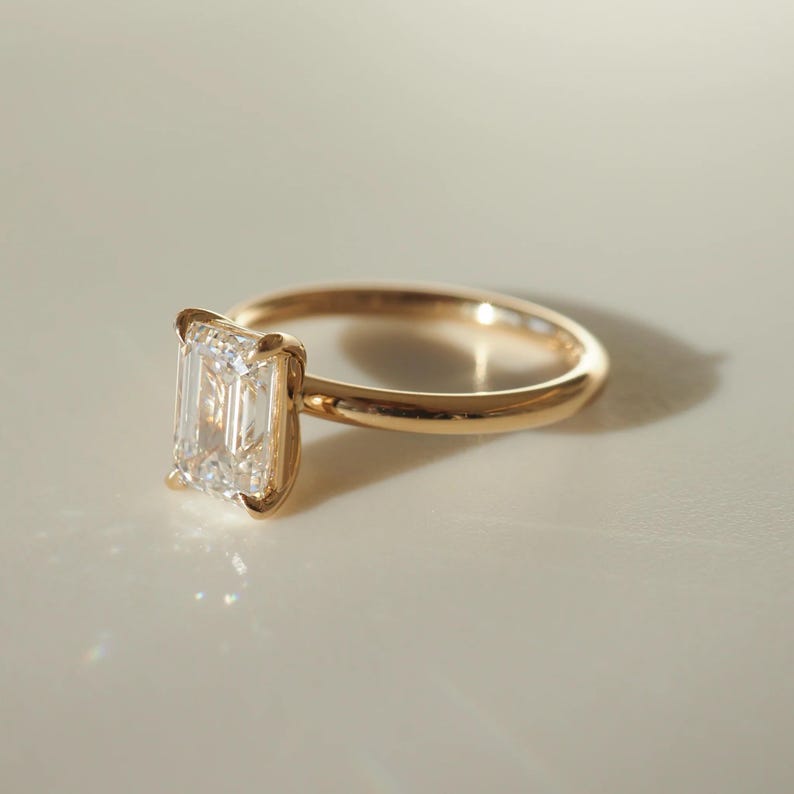 1.53 Ct Emerald Cut Moissanite Engagement Ring, Emerald Cut Ring, Moissanite Engagement Ring, Solitaire Emerald Cut Ring image 2