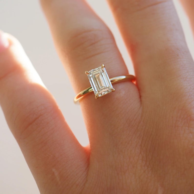 1.53 Ct Emerald Cut Moissanite Engagement Ring, Emerald Cut Ring, Moissanite Engagement Ring, Solitaire Emerald Cut Ring image 6