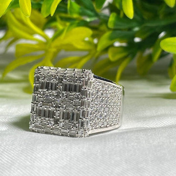 Iced Out Pinky Ring 925 Silver Custom Made Baguette