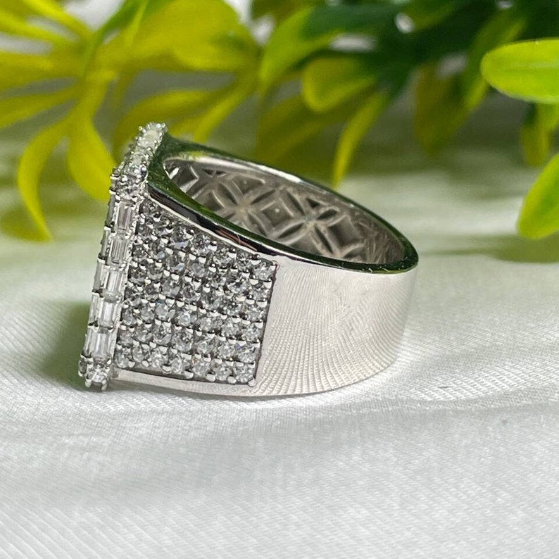 Iced Out Pinky Ring 925 Silver Custom Made Baguette