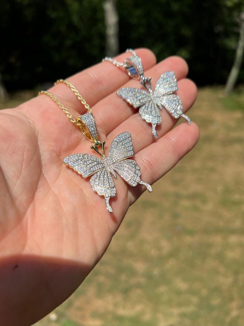 Custom Moissanite Pendant, Butterfly Iced Out Pendant