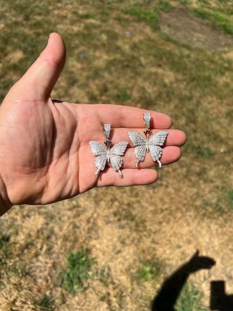 Custom Moissanite Pendant, Butterfly Iced Out Pendant