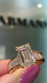 Load image into Gallery viewer, 4.00CT Moissanite Engagement Ring for her, Emerald Cut anniversary Ring in 14k Solid Gold, Emerald Solitaire Gold Promise Ring for women . image 5