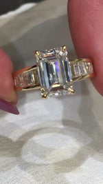 Load image into Gallery viewer, 4.00CT Moissanite Engagement Ring for her, Emerald Cut anniversary Ring in 14k Solid Gold, Emerald Solitaire Gold Promise Ring for women . image 9