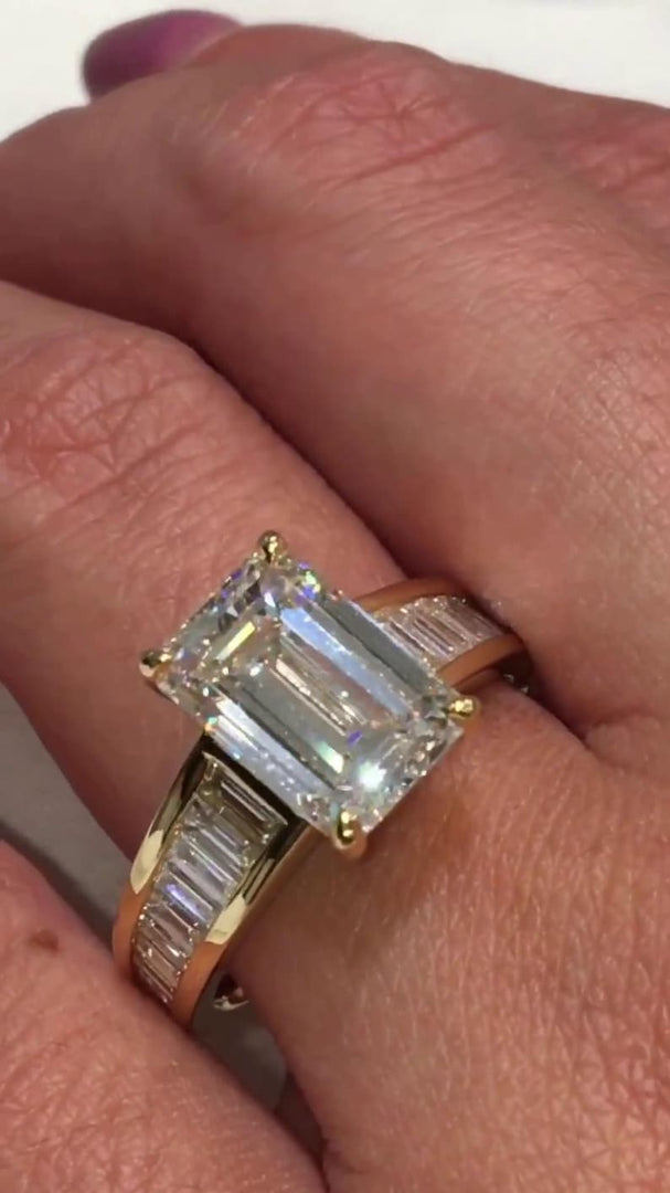 4.00CT Moissanite Engagement Ring for her, Emerald Cut anniversary Ring in 14k Solid Gold, Emerald Solitaire Gold Promise Ring for women . image 8