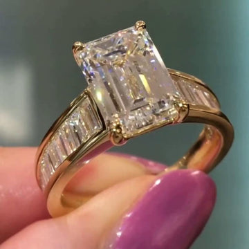 4.00CT Moissanite Engagement Ring for her, Emerald Cut anniversary Ring in 14k Solid Gold, Emerald Solitaire Gold Promise Ring for women . image 1