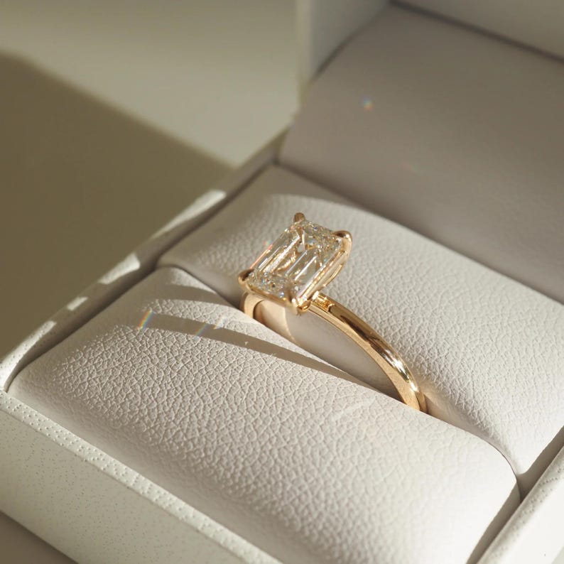 1.53 Ct Emerald Cut Moissanite Engagement Ring, Emerald Cut Ring, Moissanite Engagement Ring, Solitaire Emerald Cut Ring image 1
