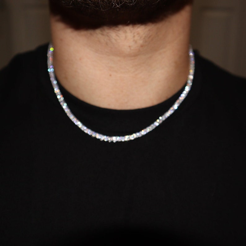 Tennis Chain VVS 14k White Gold 3mm 4mm 16 18 20 22 inch Diamond Iced Lab CZ Sterling Silver image 3