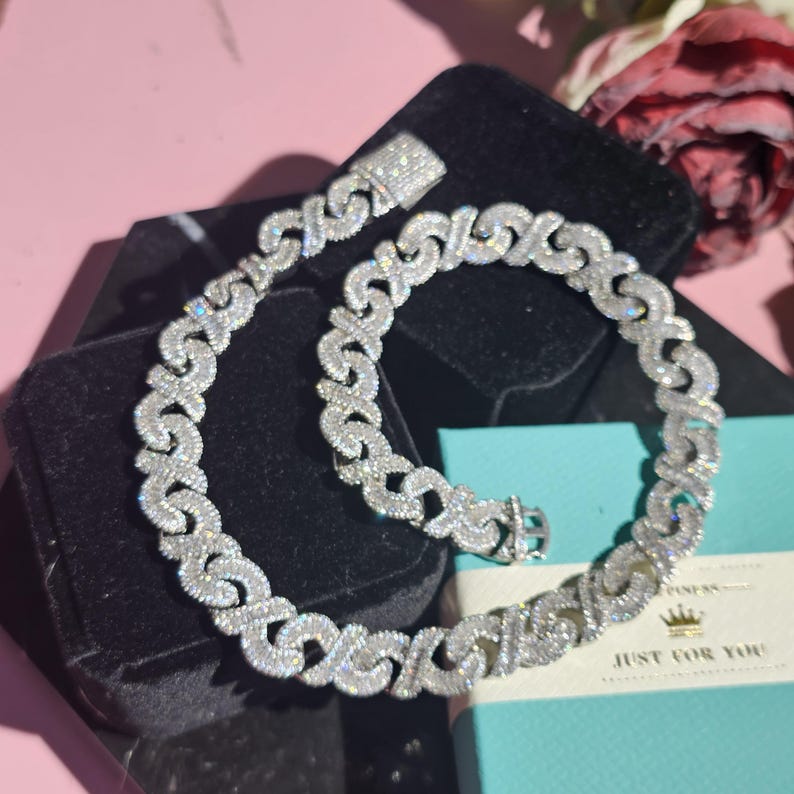 Iced Out 15mm Infinity Chain: Hip Hop Baguette Diamond Necklace, Personalized Size Women Jewelry image 7