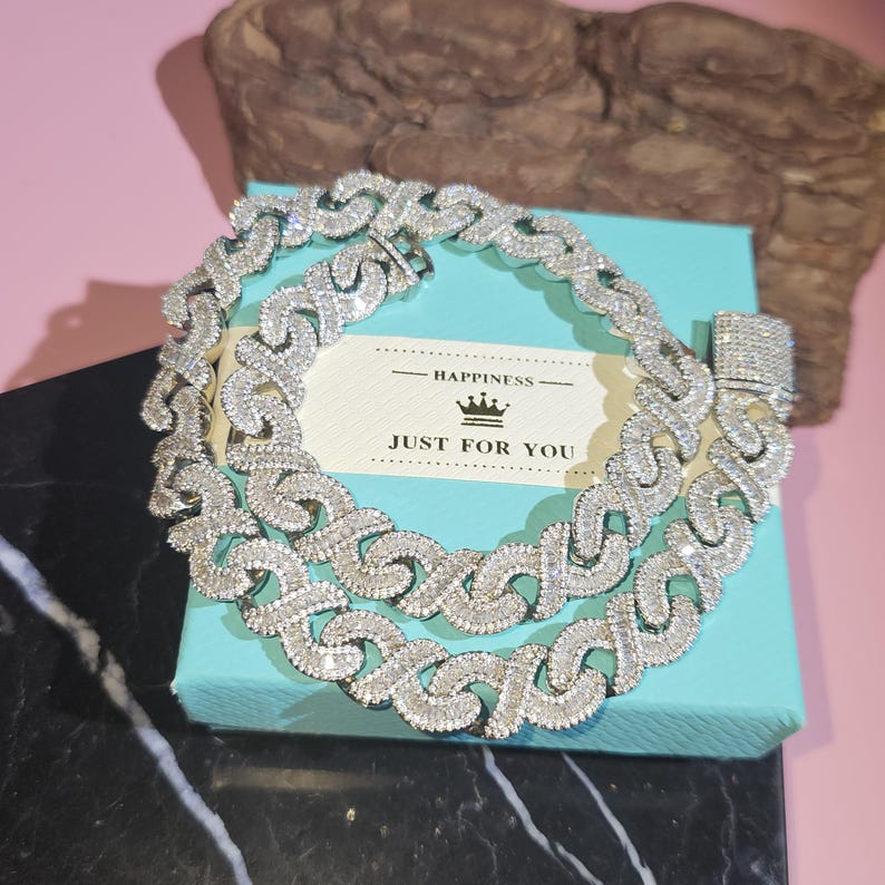 Iced Out 15mm Infinity Chain: Hip Hop Baguette Diamond Necklace, Personalized Size Women Jewelry image 5