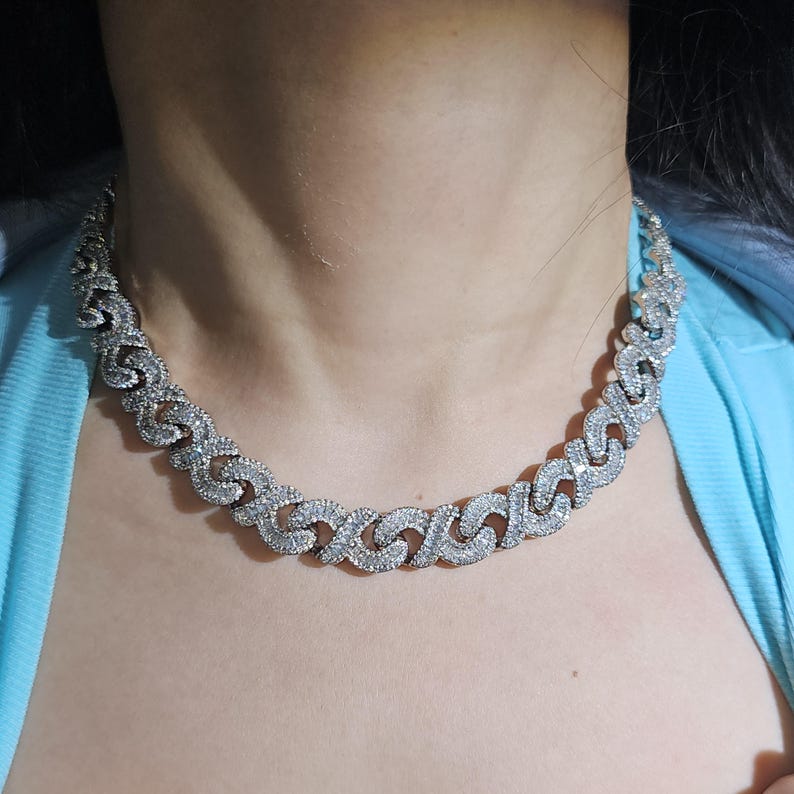 Iced Out 15mm Infinity Chain: Hip Hop Baguette Diamond Necklace, Personalized Size Women Jewelry image 9