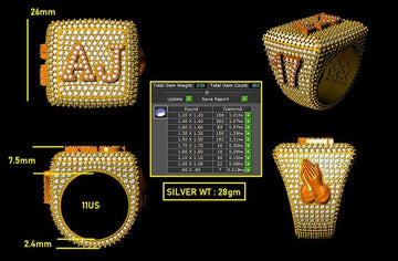 Iced Out Moissanite Ring AJ Letter Ring